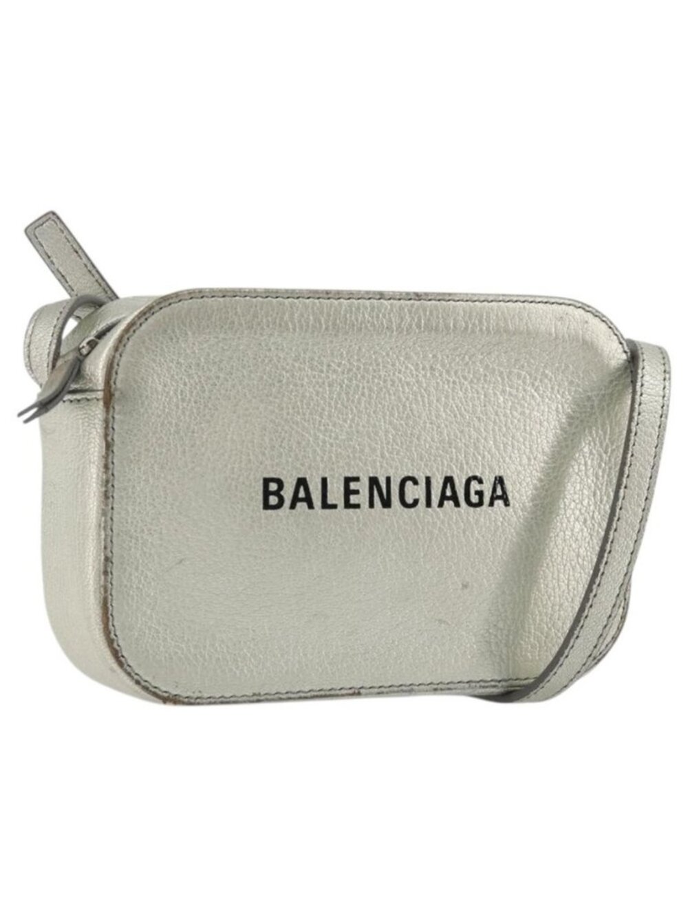 Authentic BALENCIAGA Camera Bag XS Every Day Bag Leather Silver 552372